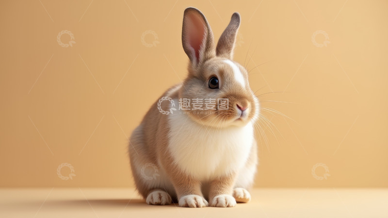 高清大图下载【趣麦麦图】纯色背景下的棕白兔子