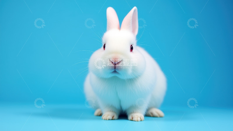 高清大图下载【趣麦麦图】蓝色背景下的白兔1