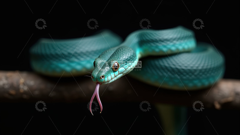 高清大图下载【趣麦麦图】蓝绿色吐舌的蛇