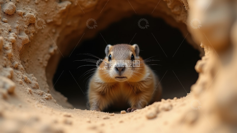 高清大图下载【趣麦麦图】洞穴中探出头的土拨鼠