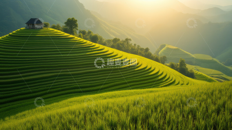 高清大图下载【趣麦麦图】阳光洒在梯田上的美景