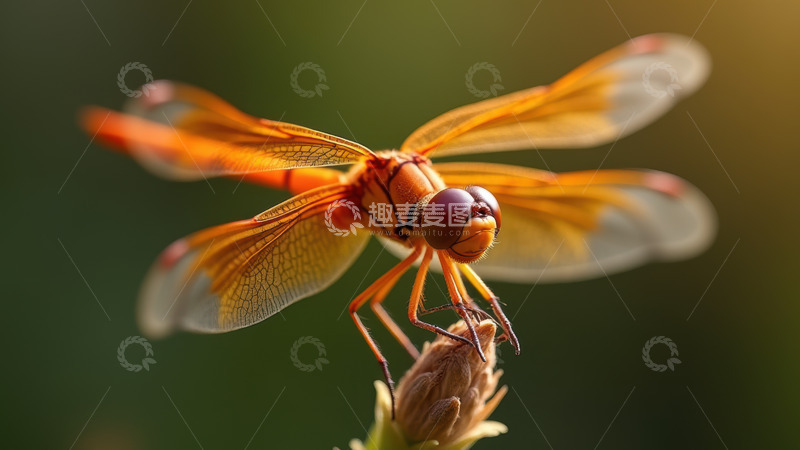 高清大图下载【趣麦麦图】草尖上的橙红蜻蜓