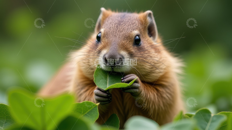 高清大图下载【趣麦麦图】土拨鼠进食绿叶