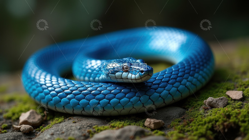 高清大图下载【趣麦麦图】蓝色盘绕的蛇