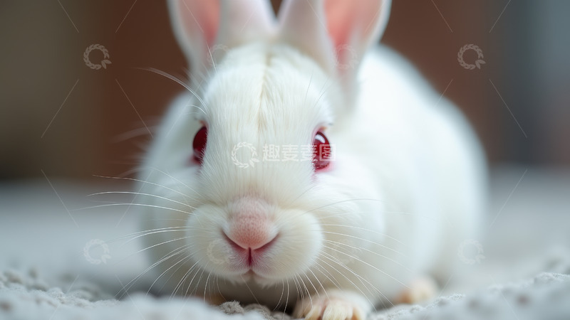 高清大图下载【趣麦麦图】室内近景的红眼白兔