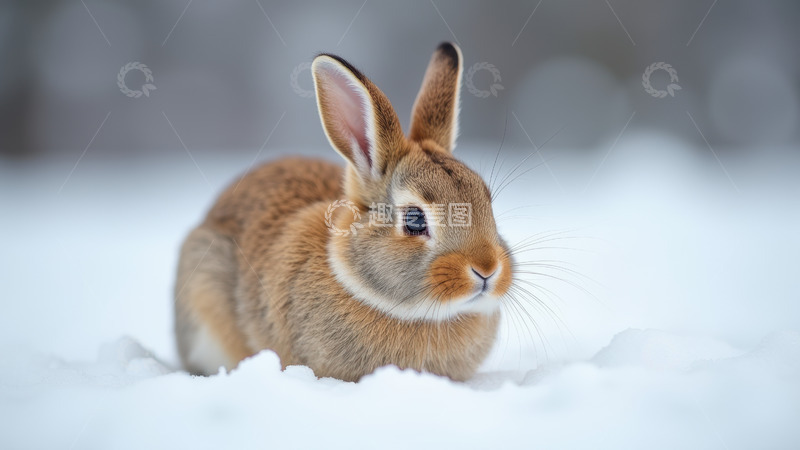 高清大图下载【趣麦麦图】雪地上的棕毛兔子