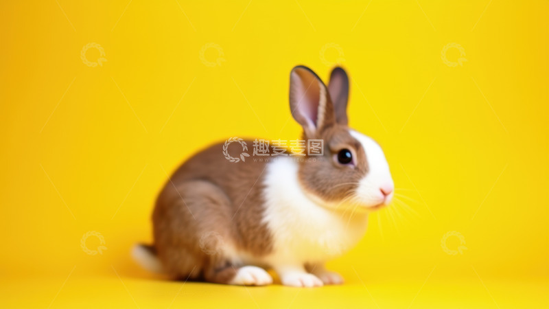 高清大图下载【趣麦麦图】黄色背景下的棕白兔