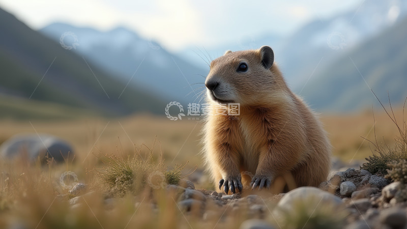 高清大图下载【趣麦麦图】山地间张望的土拨鼠
