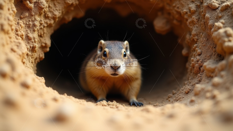 高清大图下载【趣麦麦图】洞穴口探出头的土拨鼠