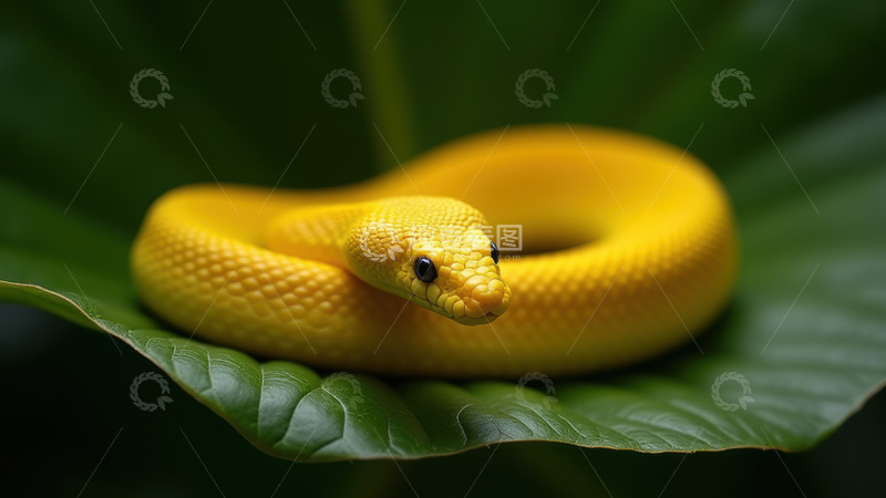 高清大图下载【趣麦麦图】黄色叶上的蛇