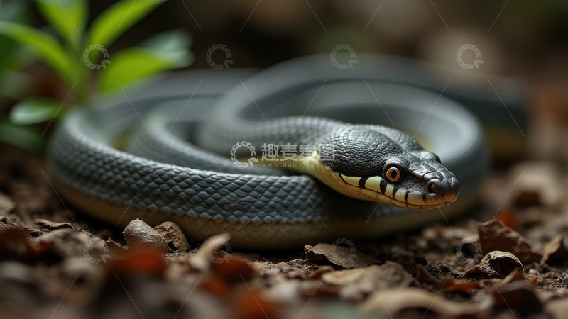 高清大图下载【趣麦麦图】灰黑条纹盘绕的蛇