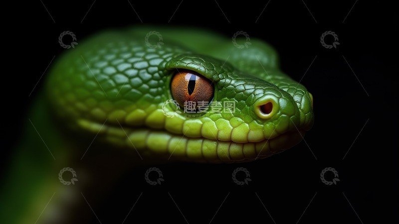 高清大图下载【趣麦麦图】绿色蛇的头部特写