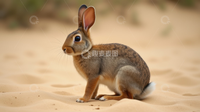 高清大图下载【趣麦麦图】沙地上的棕灰兔子