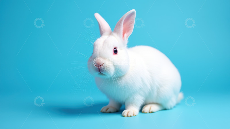 高清大图下载【趣麦麦图】蓝色背景下的白兔