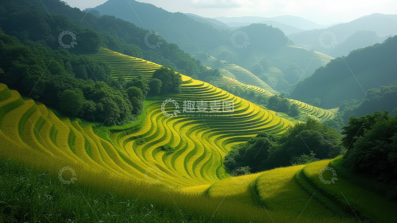 高清大图下载【趣麦麦图】阳光照耀下的梯田风光