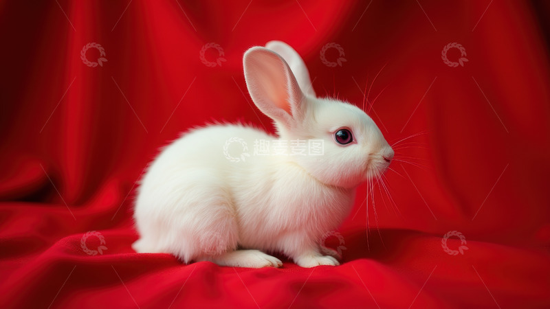 高清大图下载【趣麦麦图】红布上的白色兔子