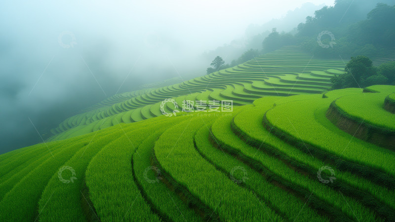 高清大图下载【趣麦麦图】云雾中的层层梯田景致