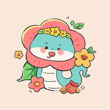 蛇年可爱卡通手绘插画1