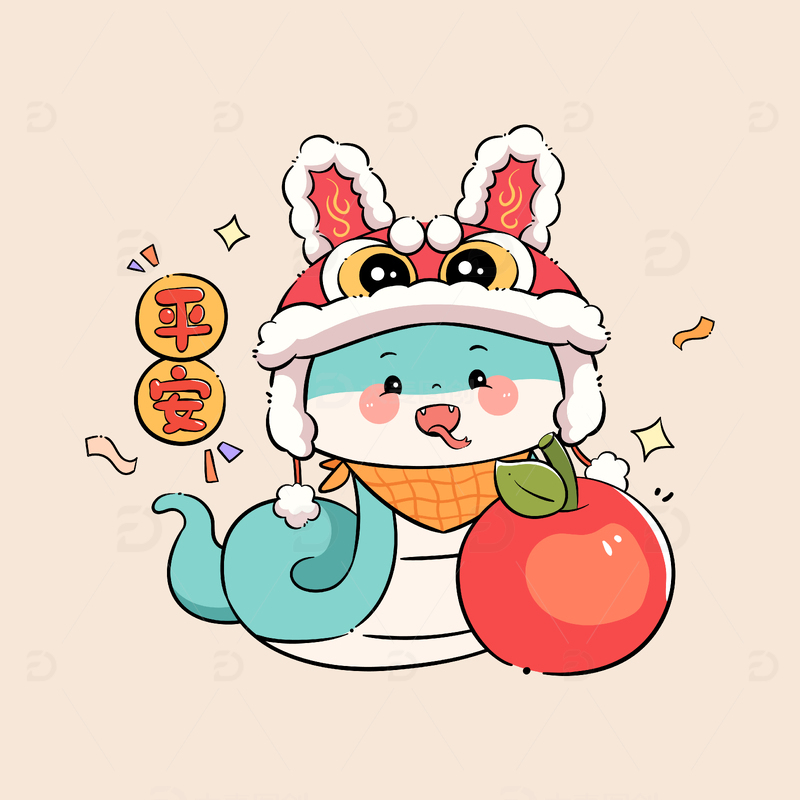 蛇年可爱卡通手绘插画2