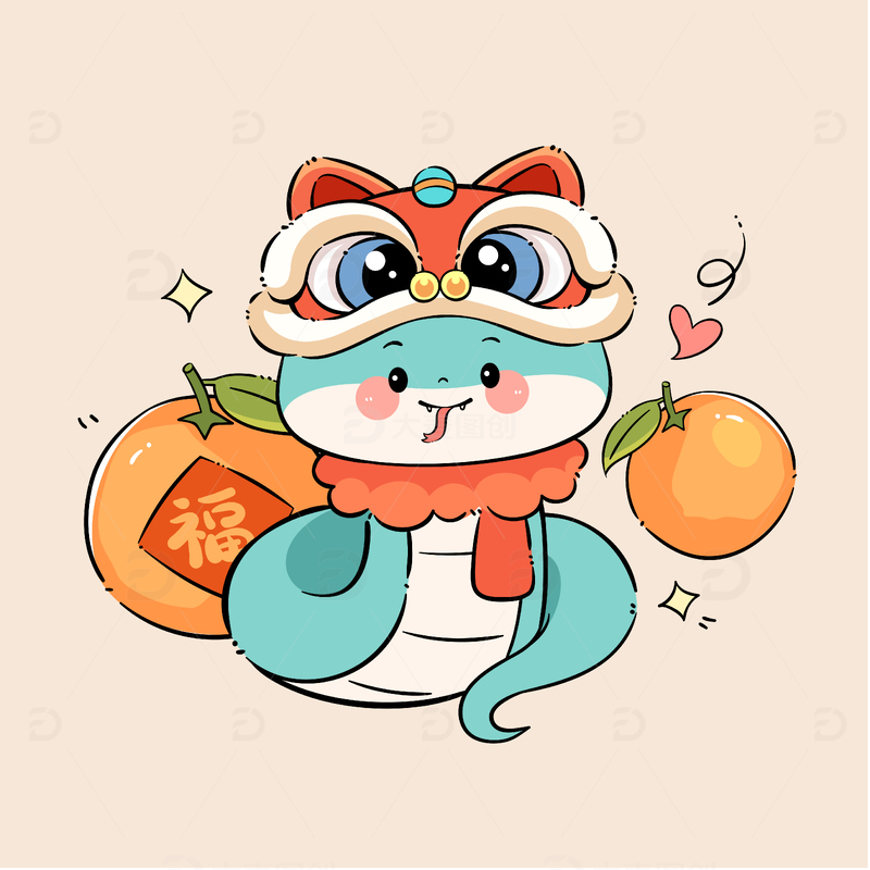 蛇年可爱卡通手绘插画7