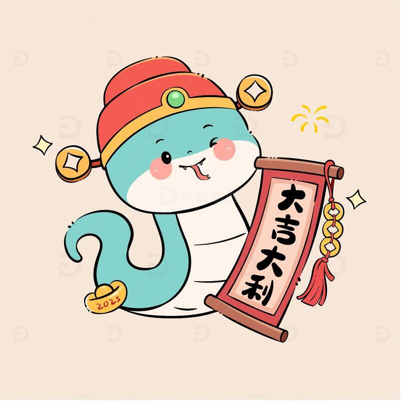 蛇年可爱卡通手绘插画6