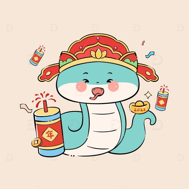 蛇年可爱卡通手绘插画4