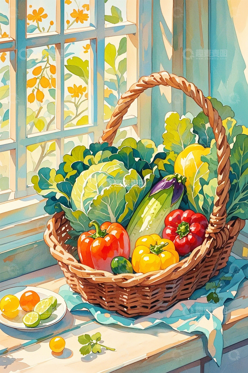 高清大图下载【趣麦麦图】篮子里的蔬菜1