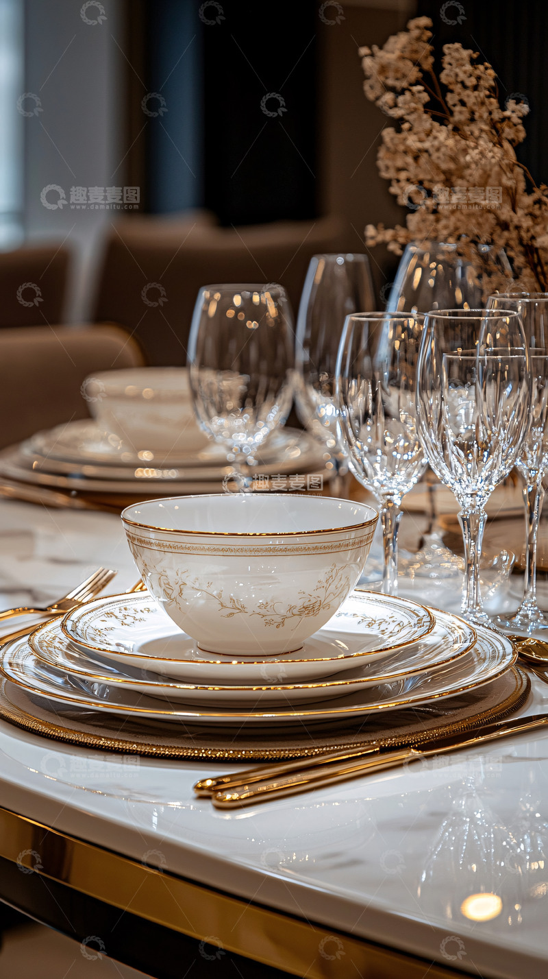 高清大图下载【趣麦麦图】精致餐具摆放在大理石桌面上
