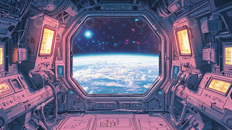 高清大图下载【趣麦麦图】太空飞船舷窗景色