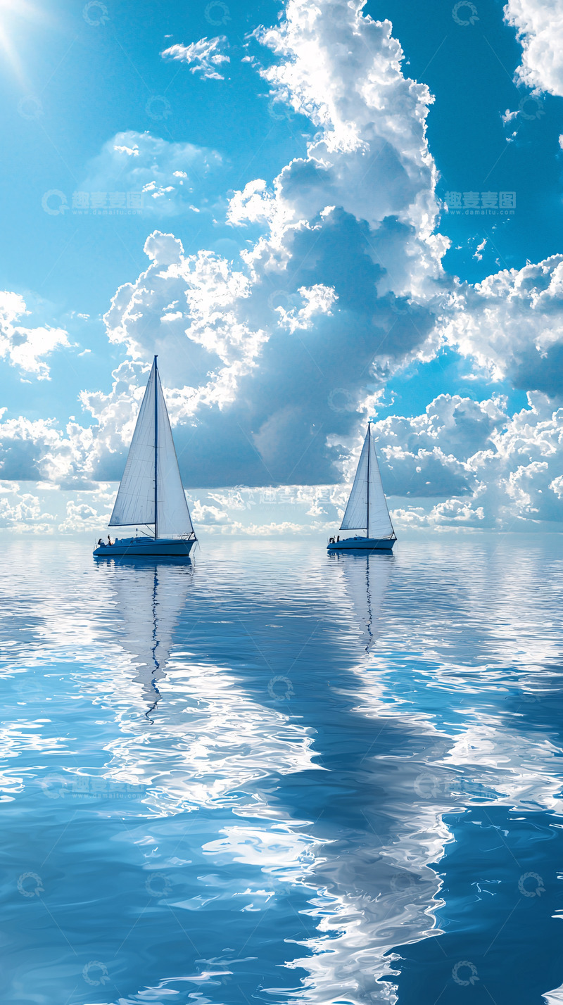 高清大图下载【趣麦麦图】晴空万里帆船航行