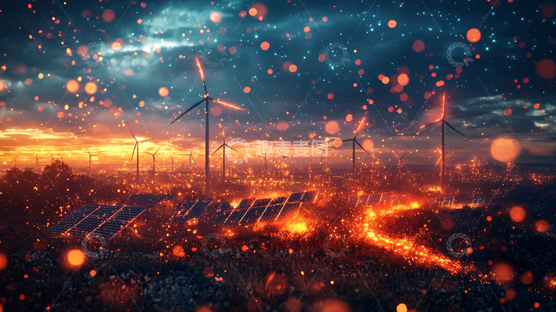 高清大图下载【趣麦麦图】光影交错的风力发电站