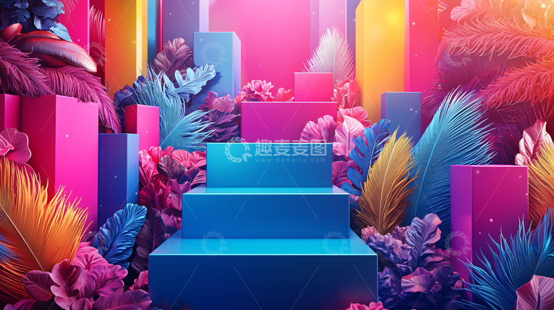 高清大图下载【趣麦麦图】梦幻彩色阶梯背景