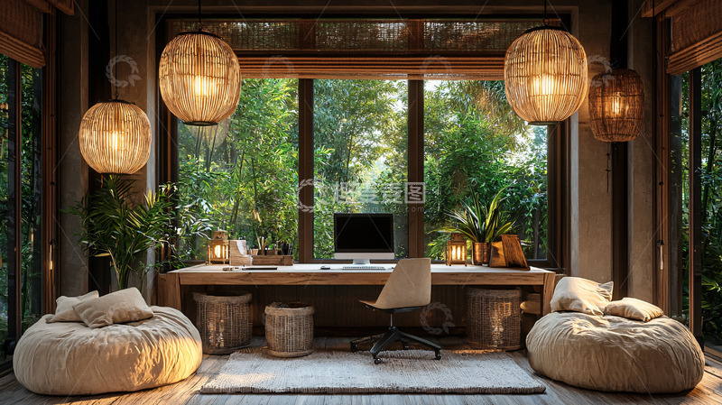 高清大图下载【趣麦麦图】自然光充足的室内书房