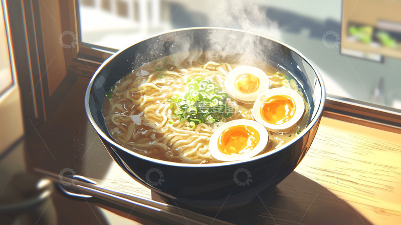 高清大图下载【趣麦麦图】阳光透过窗户照射的拉面