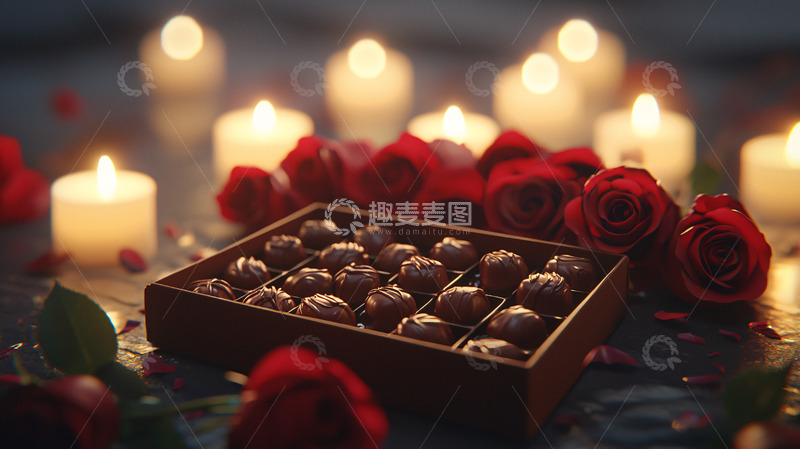 高清大图下载【趣麦麦图】巧克力玫瑰烛光