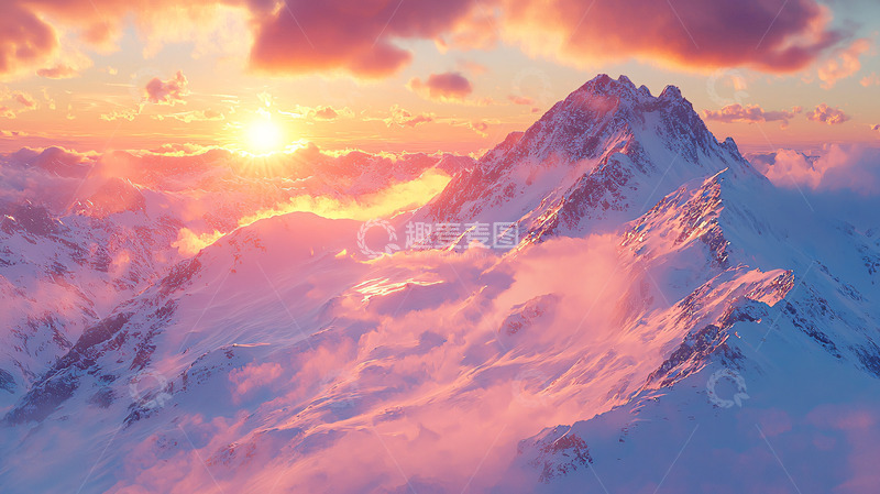 高清大图下载【趣麦麦图】日出雪山