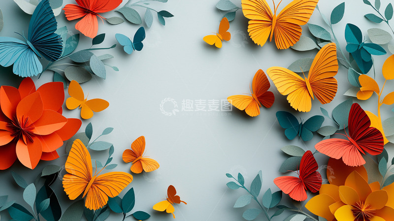 高清大图下载【趣麦麦图】纸艺蝴蝶花卉背景