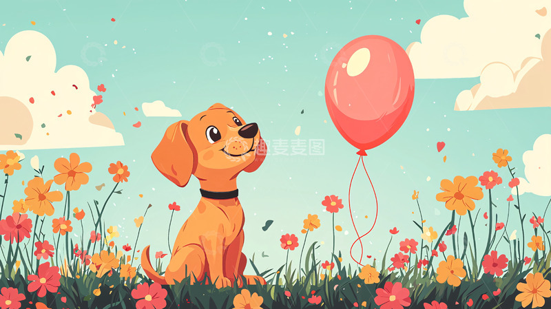 高清大图下载【趣麦麦图】小狗与气球