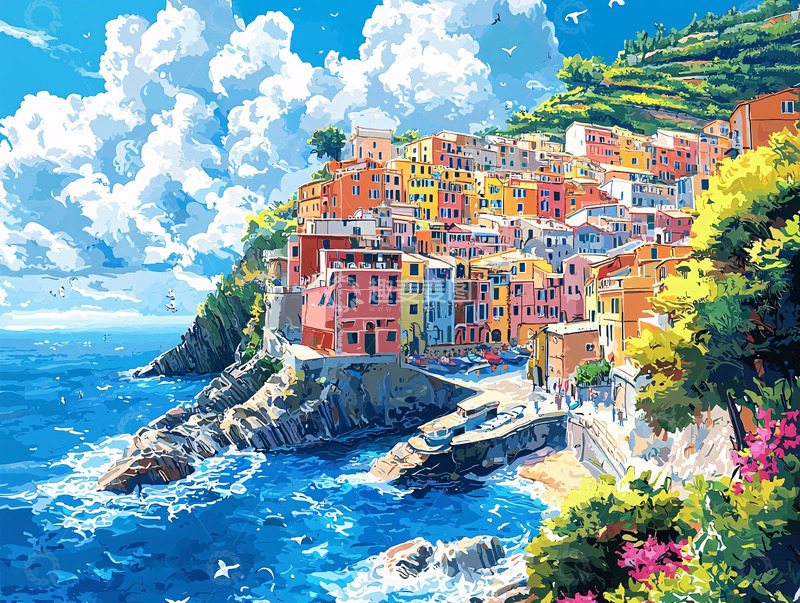 高清大图下载【趣麦麦图】色彩鲜艳的沿海小镇