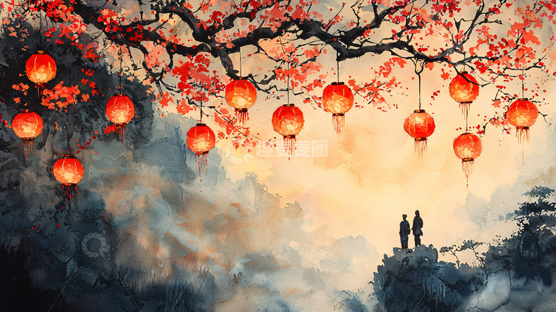 高清大图下载【趣麦麦图】红灯笼山景图