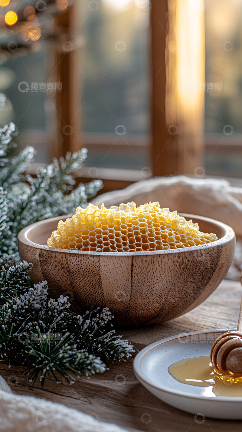 高清大图下载【趣麦麦图】蜂窝在木碗里