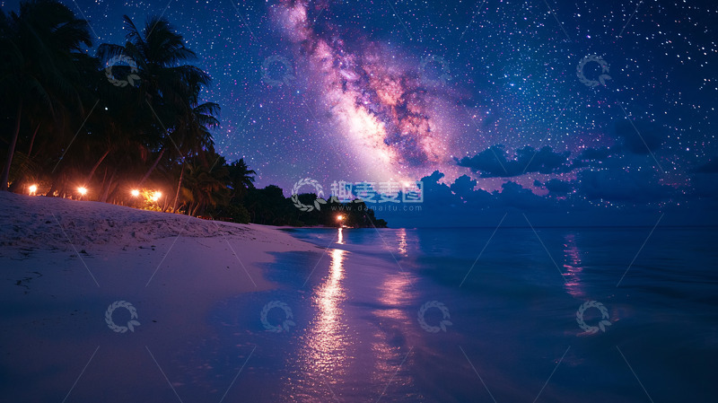 高清大图下载【趣麦麦图】星空下的热带海滩