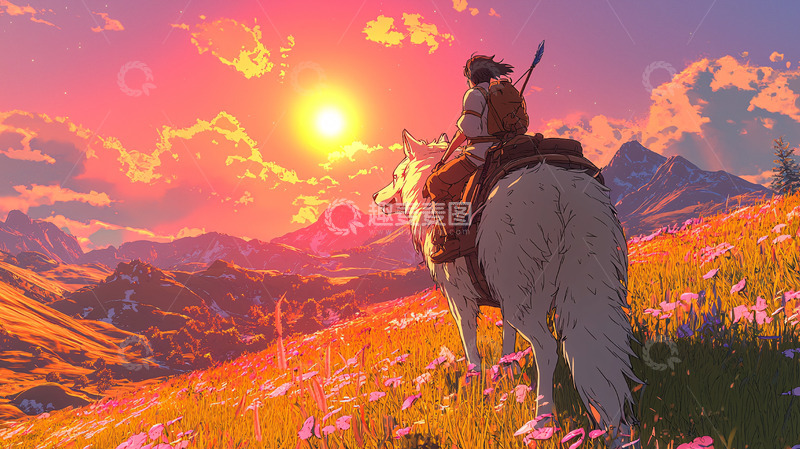 高清大图下载【趣麦麦图】夕阳下骑马的女孩
