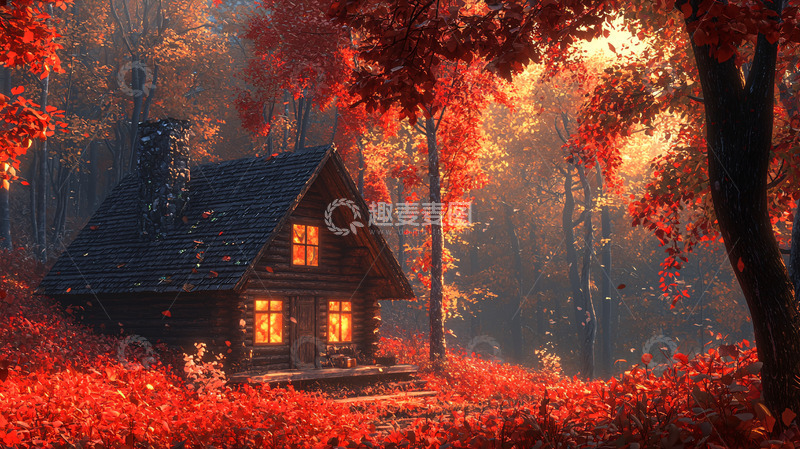 高清大图下载【趣麦麦图】秋季森林小屋