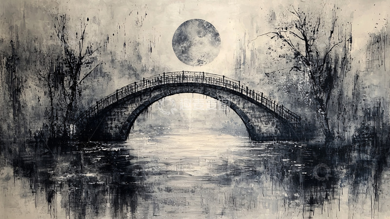 高清大图下载【趣麦麦图】水墨画桥梁