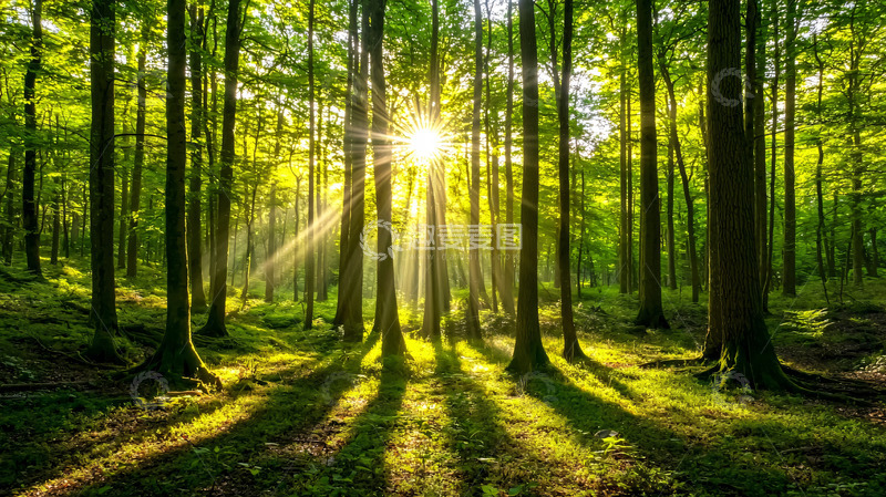 高清大图下载【趣麦麦图】阳光透过树林