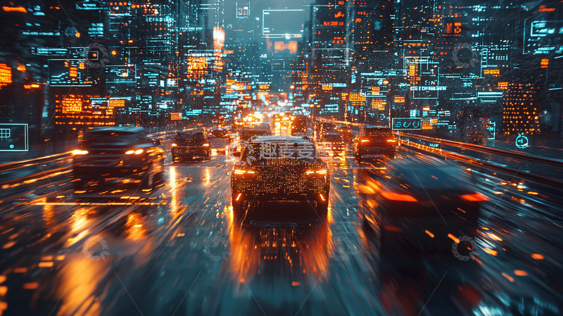 高清大图下载【趣麦麦图】夜间城市车流穿梭景象
