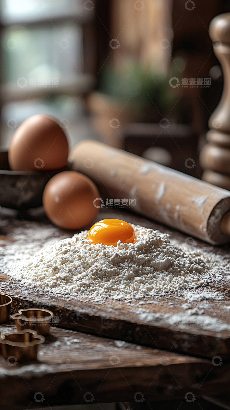 高清大图下载【趣麦麦图】厨房台面上的烘焙原料