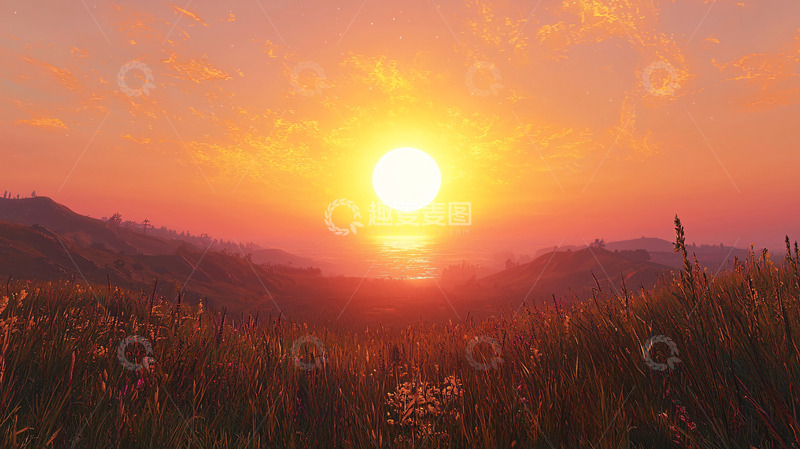 高清大图下载【趣麦麦图】夕阳西下草原风景