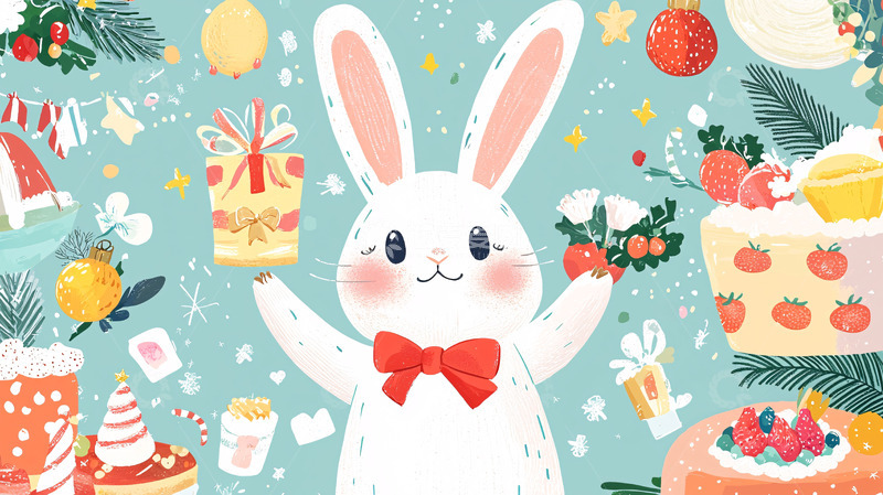 高清大图下载【趣麦麦图】圣诞兔子